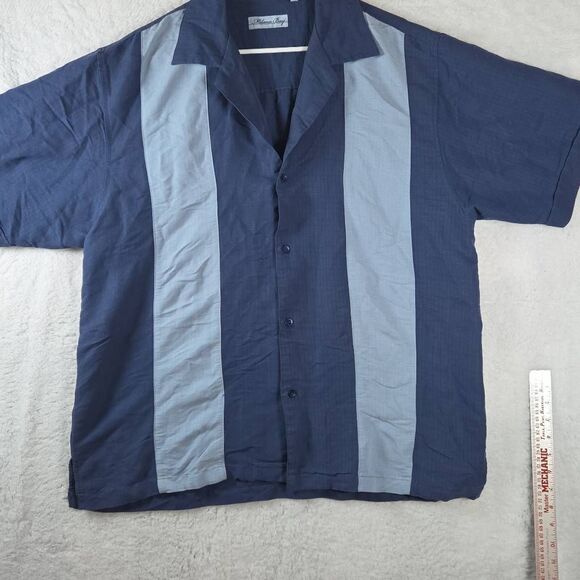 Milano Bay Men's Two-tone Colorblock Short Sleeve Button-up Camp Shirt Blue 2XL - Picture 1 of 7